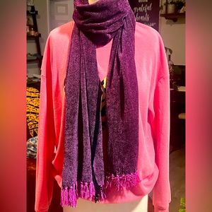 Pink and black super soft viscose scarf pink fringe
